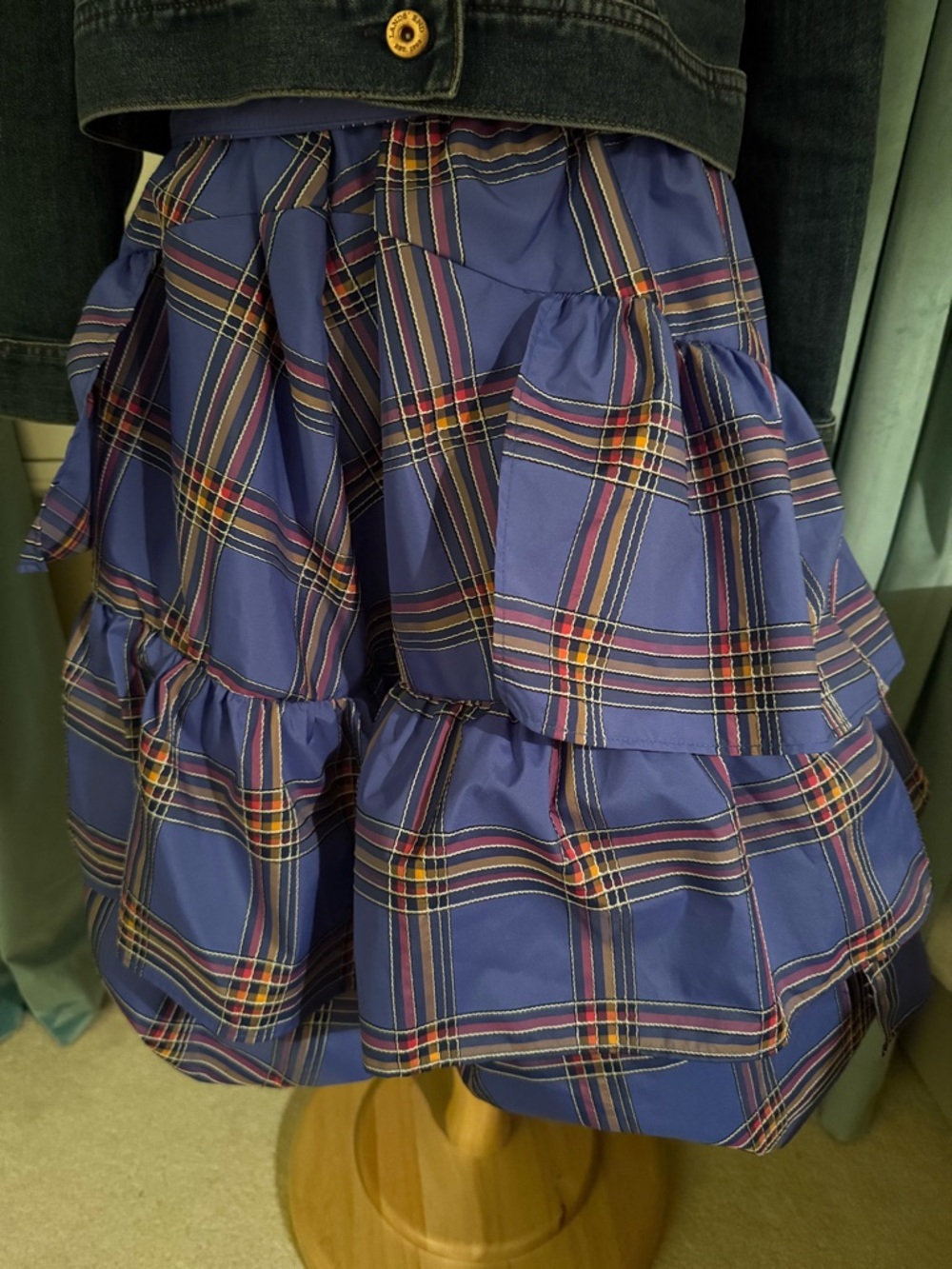 Maeve Blue Plaid Tiered A-Line Skirt